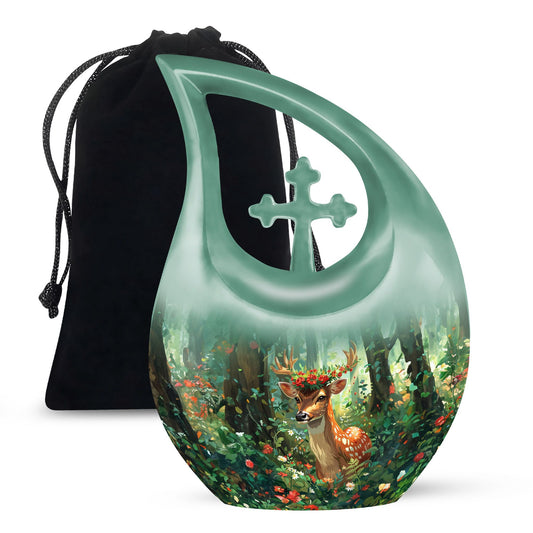 10-inch Deer-themed Aluminium Cross Drop Urn 