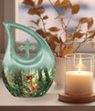 10-inch Deer-themed Aluminium Cross Drop Urn 