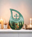 10-inch Deer-themed Aluminium Cross Drop Urn 