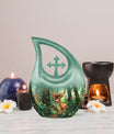 10-inch Deer-themed Aluminium Cross Drop Urn 