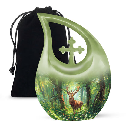 Deer themed 10 Inch Cross Drop urn 
