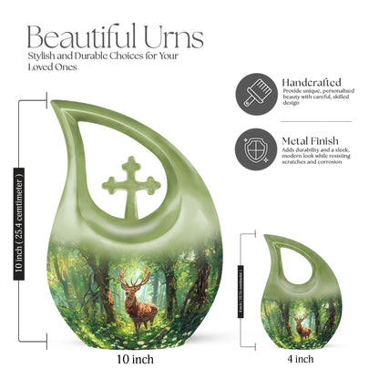 Deer themed 10 Inch Cross Drop urn 