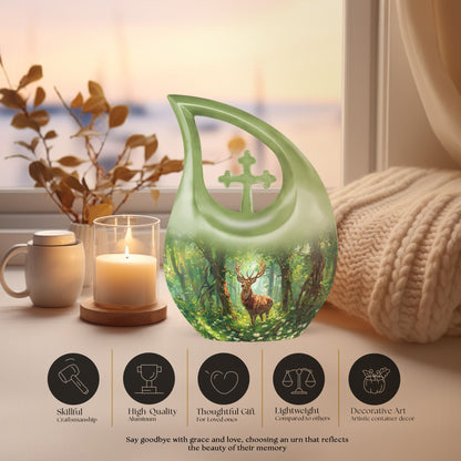 Deer themed 10 Inch Cross Drop urn 
