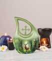 Deer themed 10 Inch Cross Drop urn 