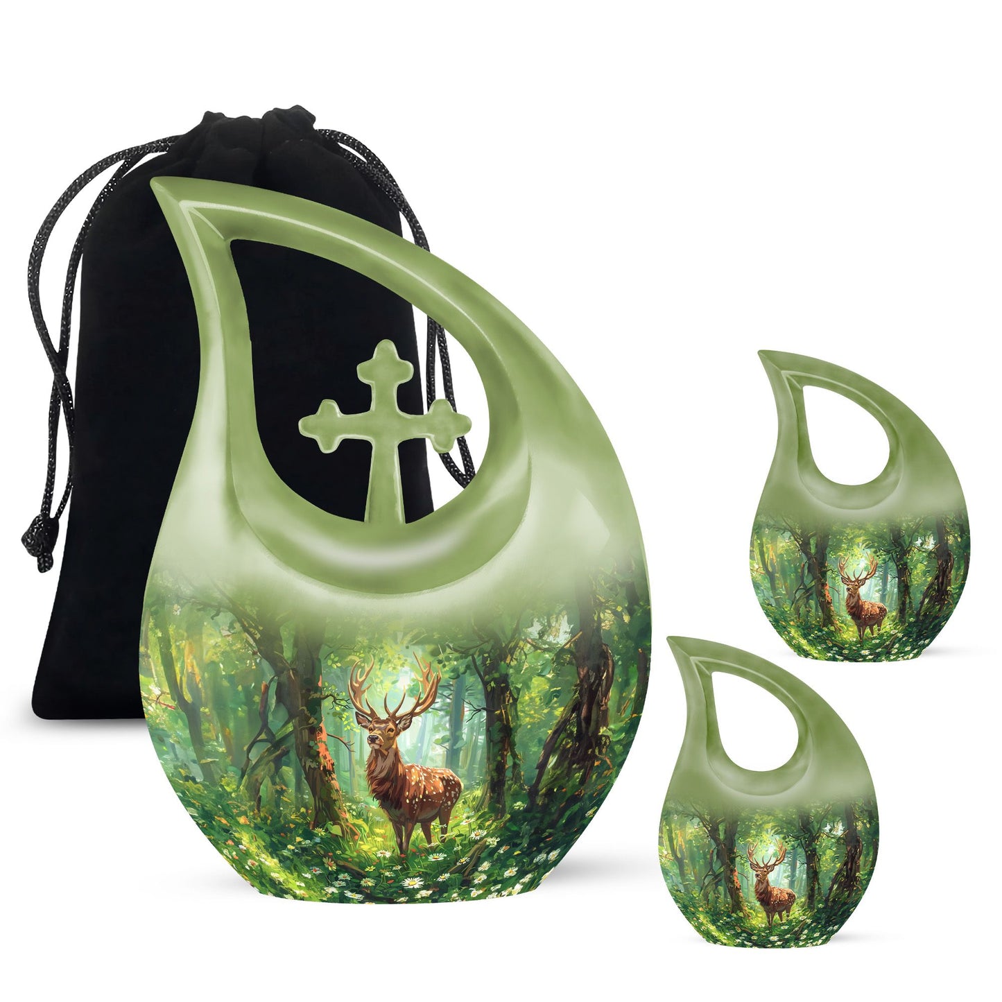 Deer themed 10 Inch Cross Drop urn 