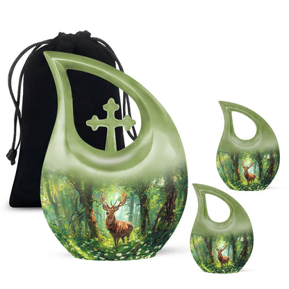 Deer themed 10 Inch Cross Drop urn 