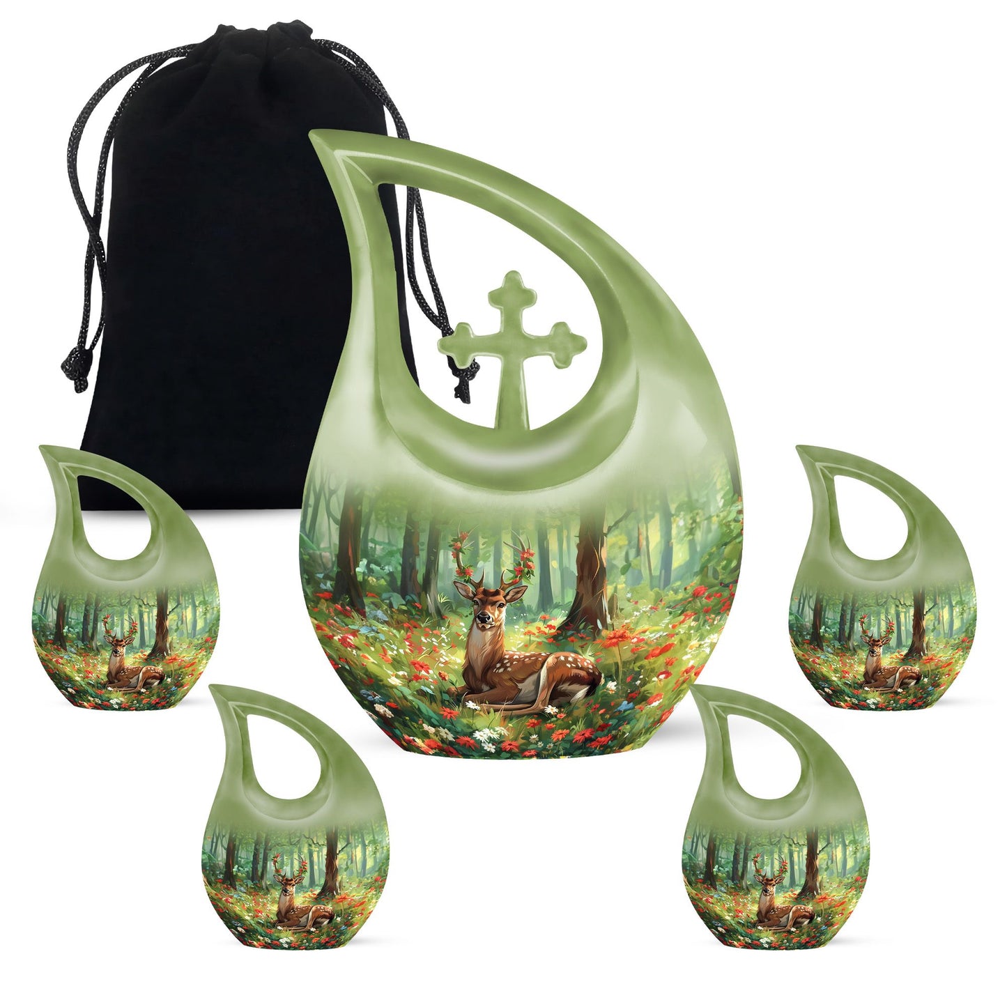 10-inch Deer-themed Aluminium Cross Drop Design Urn,