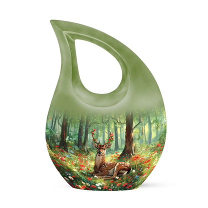 10-inch Deer-themed Aluminium Cross Drop Design Urn,