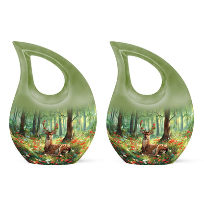 10-inch Deer-themed Aluminium Cross Drop Design Urn,