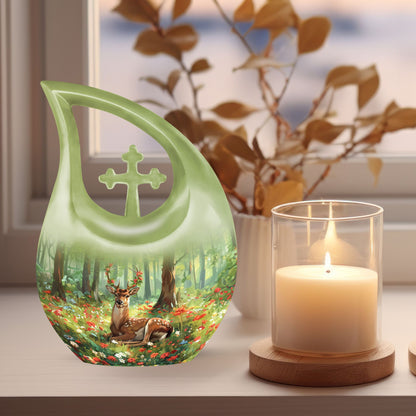 10-inch Deer-themed Aluminium Cross Drop Design Urn,