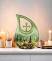10-inch Deer-themed Aluminium Cross Drop Design Urn,