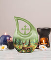 10-inch Deer-themed Aluminium Cross Drop Design Urn,