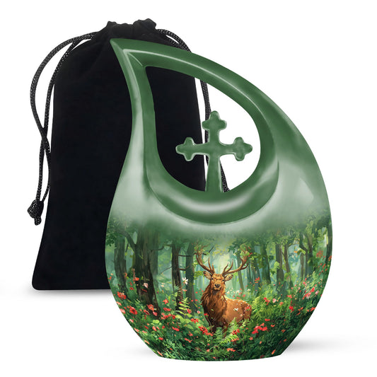 10-inch Aluminium Deer Urn with Cross Drop Design, 