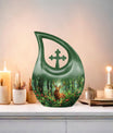 10-inch Aluminium Deer Urn with Cross Drop Design, 