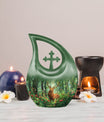 10-inch Aluminium Deer Urn with Cross Drop Design, 