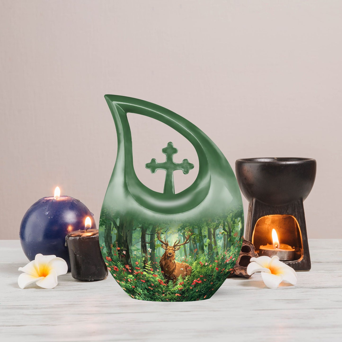 10-inch Aluminium Deer Urn with Cross Drop Design, 
