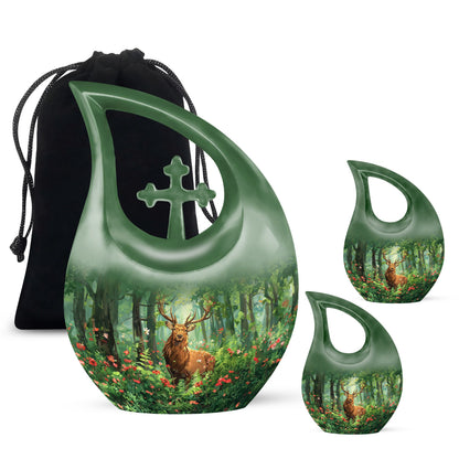 10-inch Aluminium Deer Urn with Cross Drop Design, 