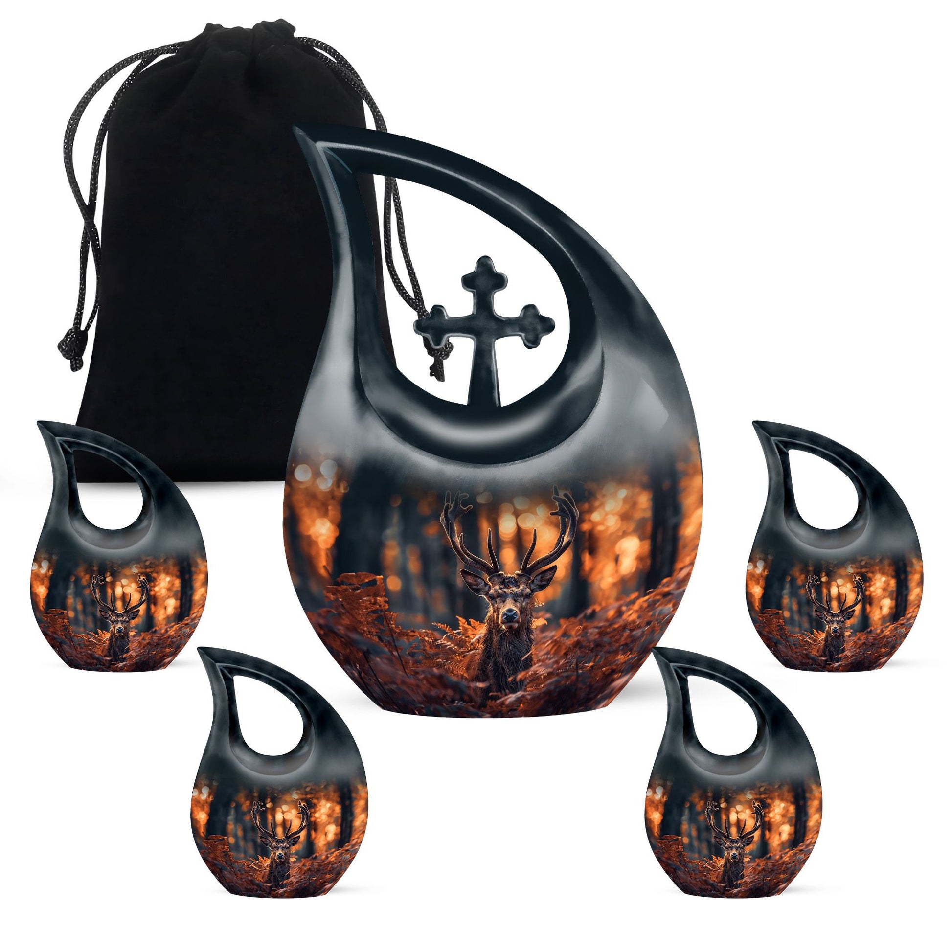 Deer Theme Large Urn With 4 Keepsake Urn