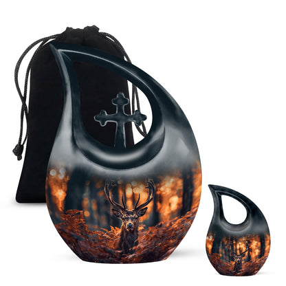 Deer Theme Large Urn With 1 Keepsake Urn