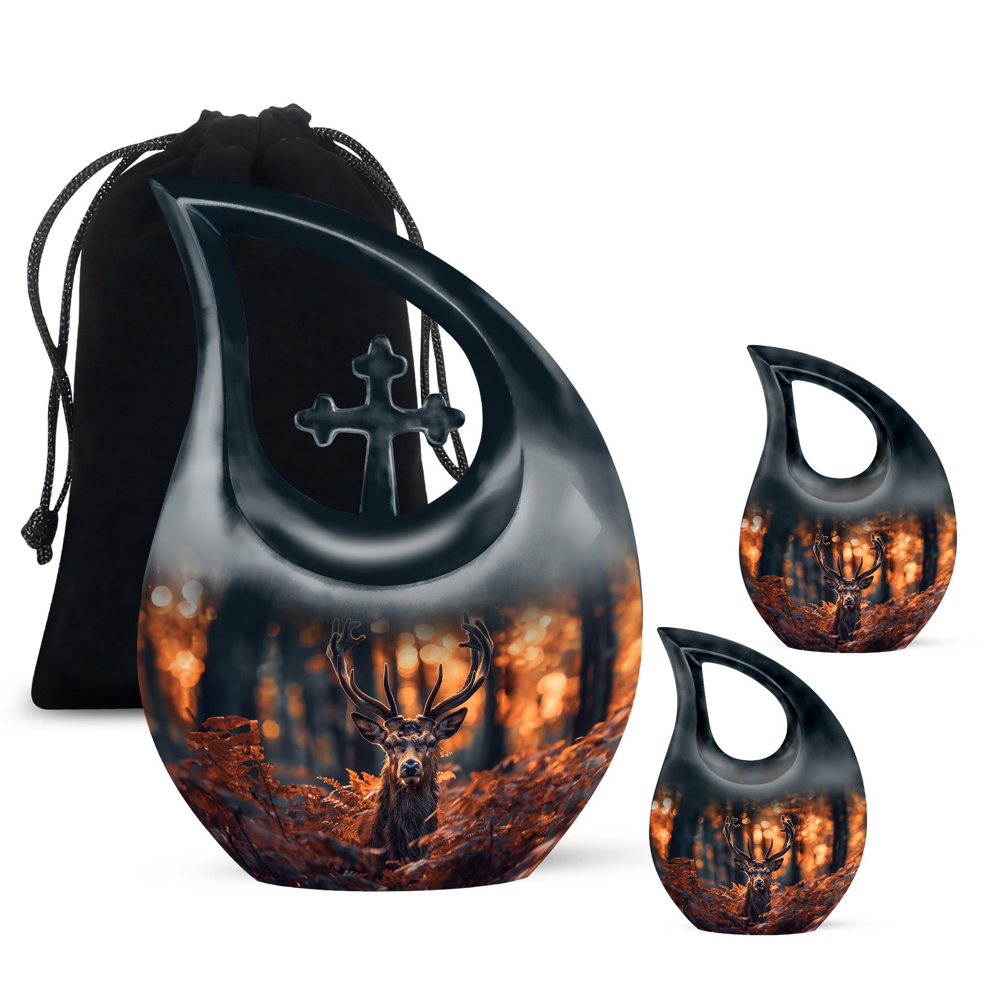 Deer Theme Large Urn With 2 Keepsake Urn