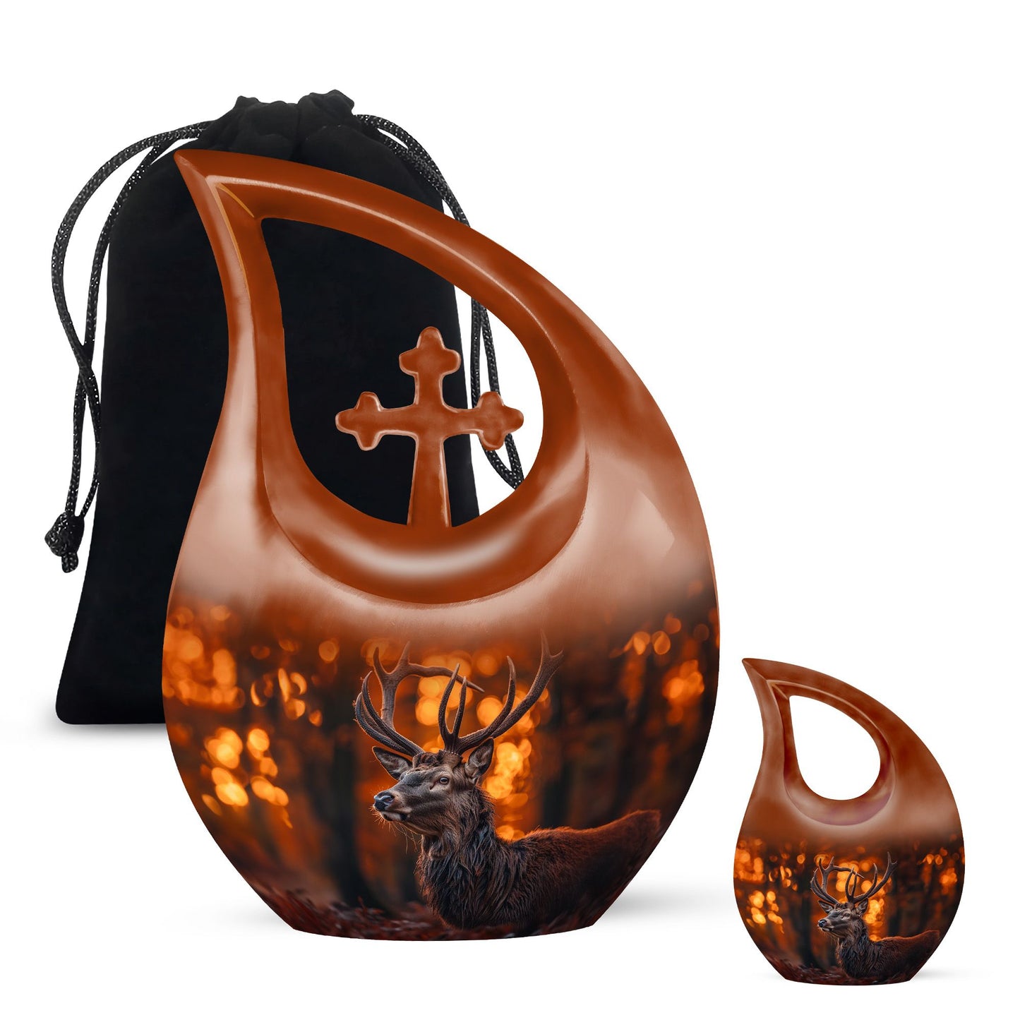 Deer Theme Large Urn With 1 Keepsake Urn
