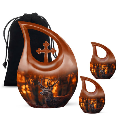 Deer Theme Large Urn With 2 Keepsake Urn