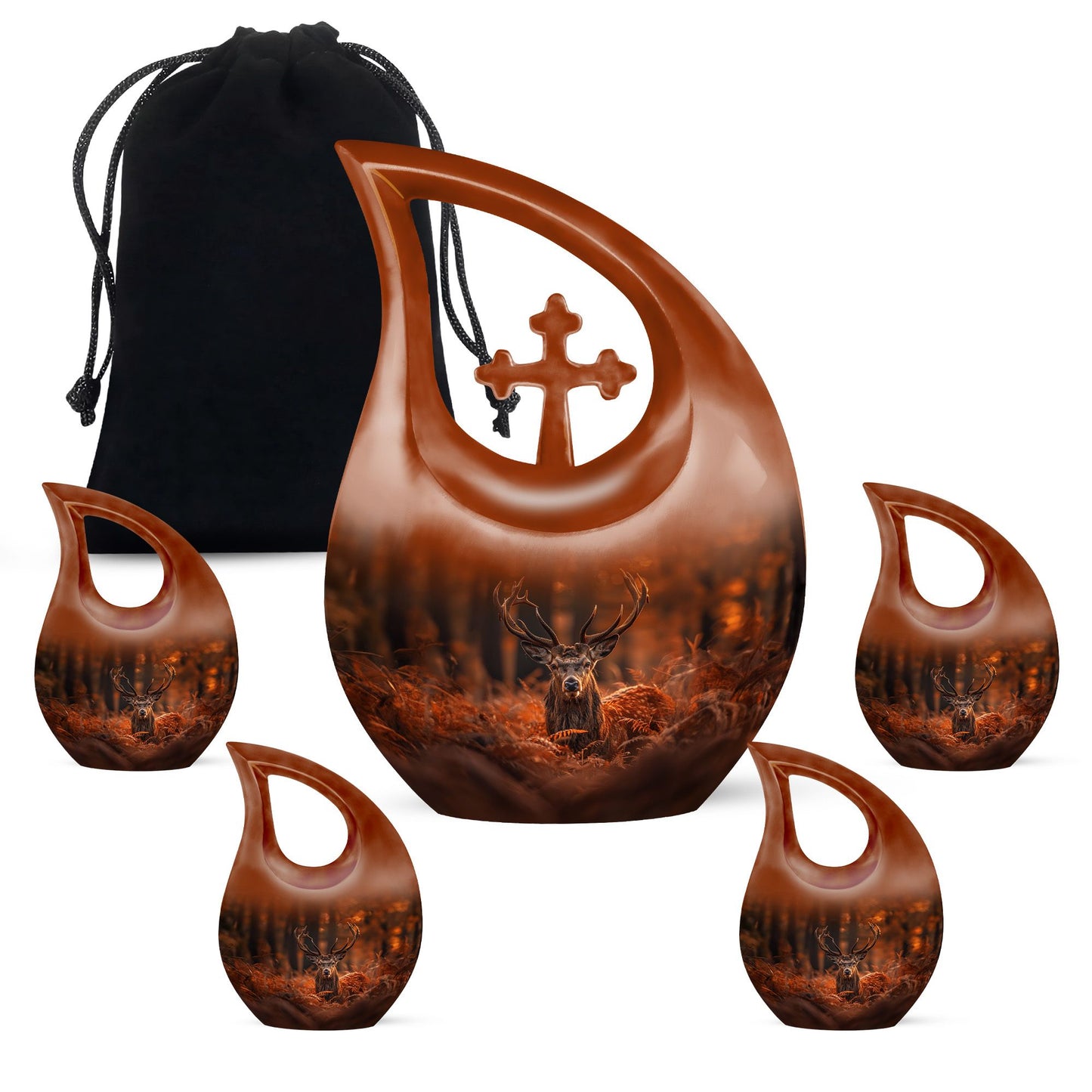Affordable 10 inch Deer Urn with Cross Drop Design