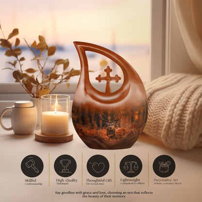 Affordable 10 inch Deer Urn with Cross Drop Design