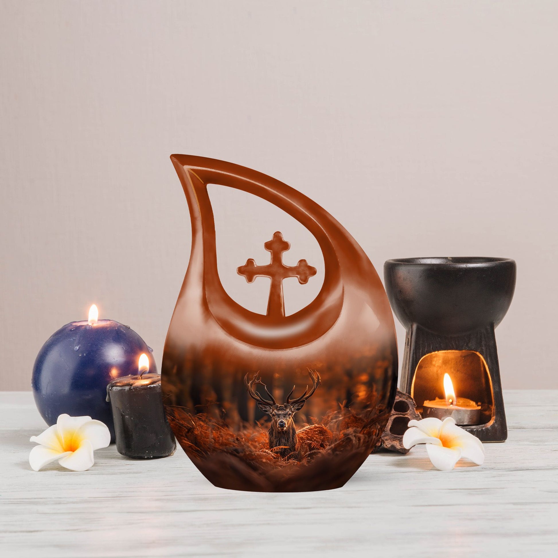 Affordable 10 inch Deer Urn with Cross Drop Design