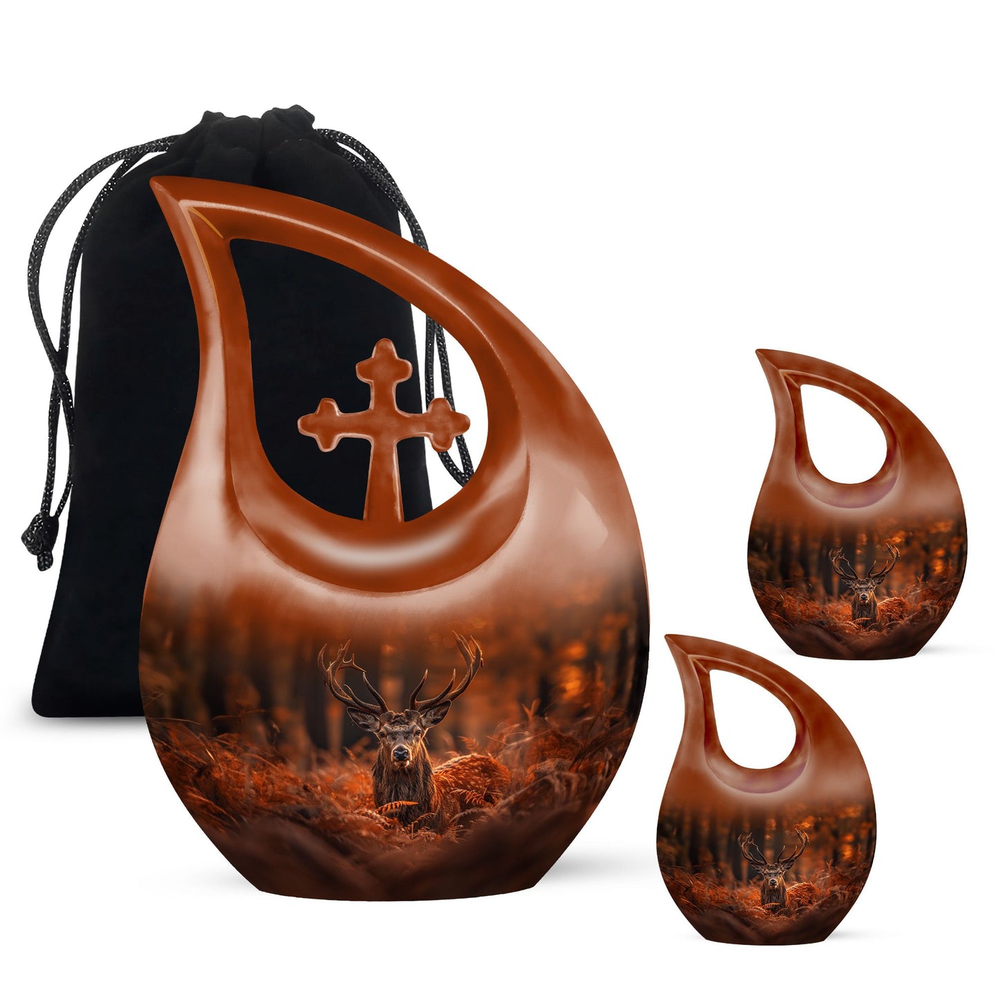 Deer Theme Large Urn With 2 Keepsake Urn