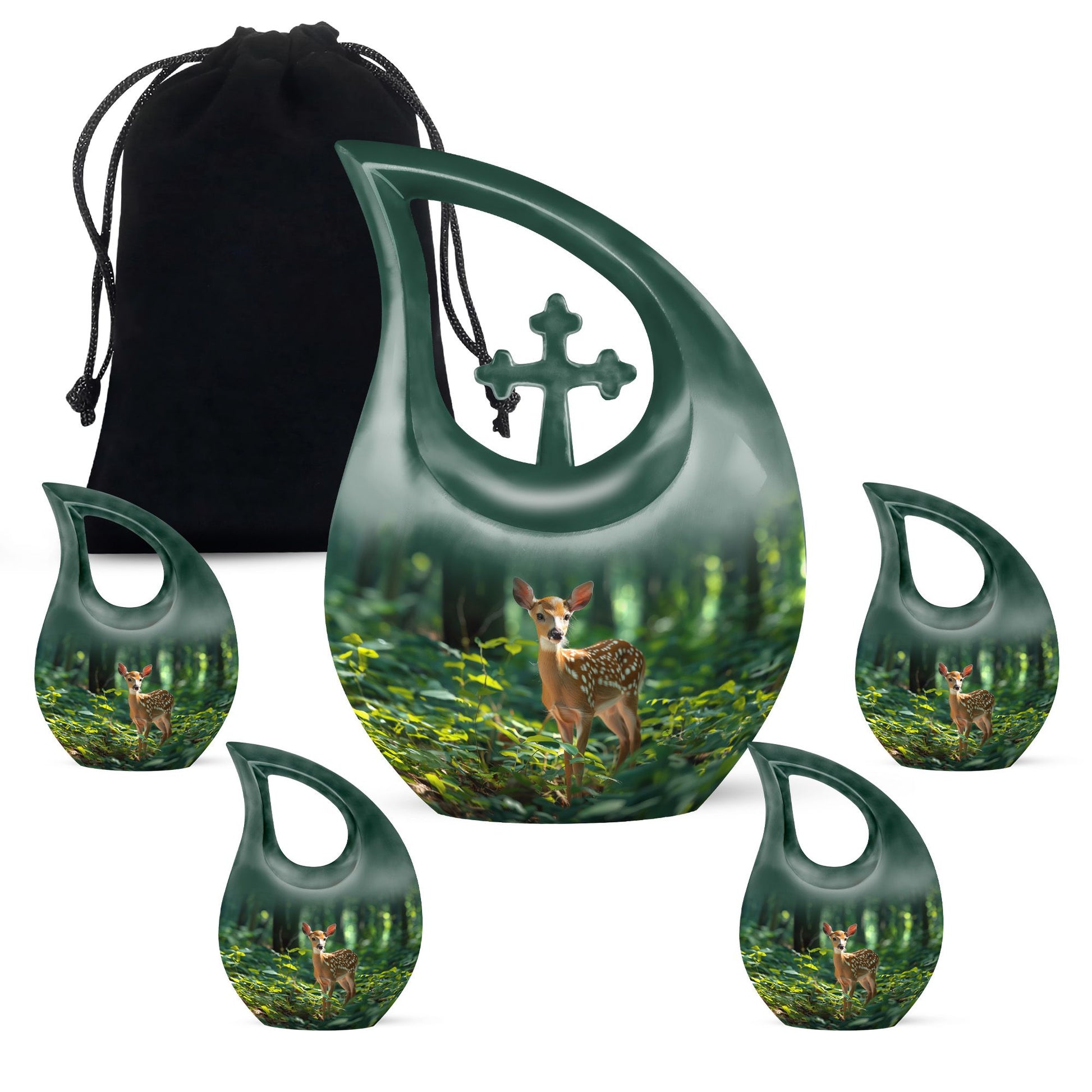 Deer Theme Large Urn With 4 Keepsake Urn