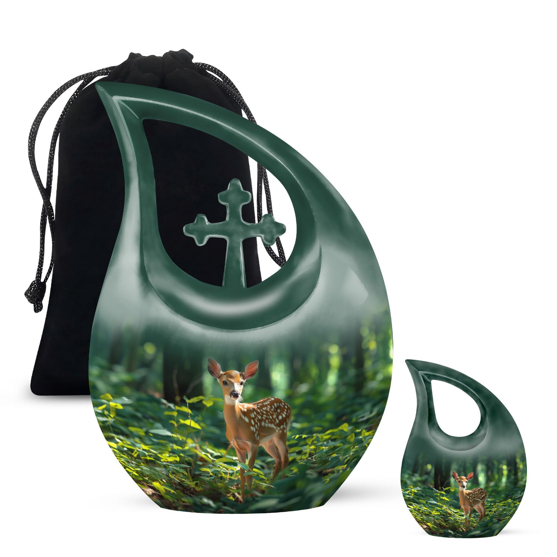 Deer Theme Large Urn With 1 Keepsake Urn