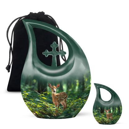Deer Theme Large Urn With 1 Keepsake Urn