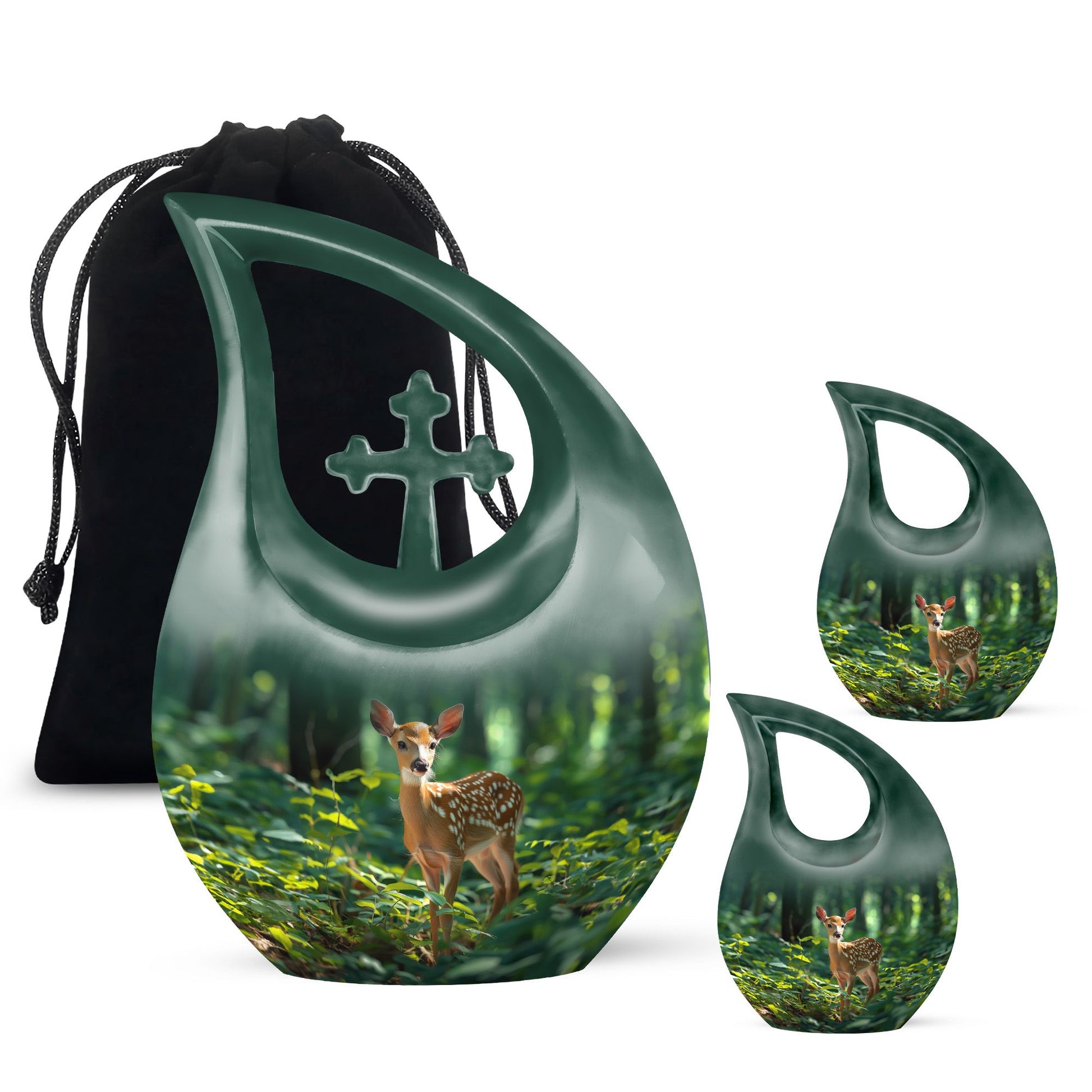 Deer Theme Large Urn With 2 Keepsake Urn
