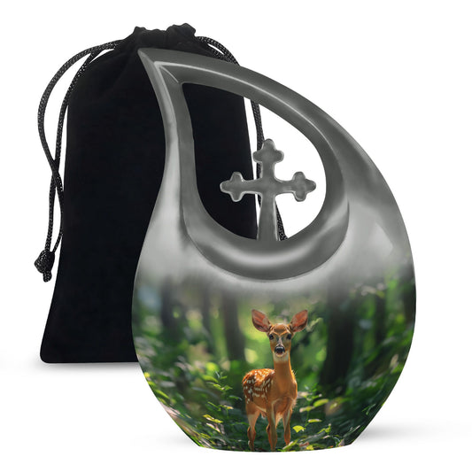10-inch Deer themed Cross Drop Large Urn 
