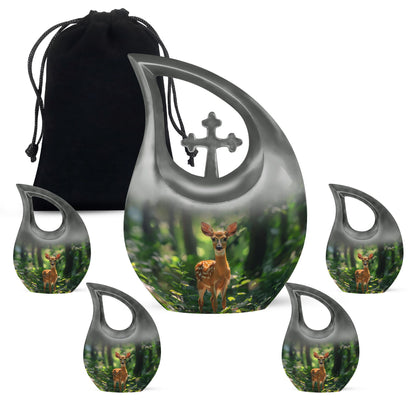 10-inch Deer themed Cross Drop Large Urn 