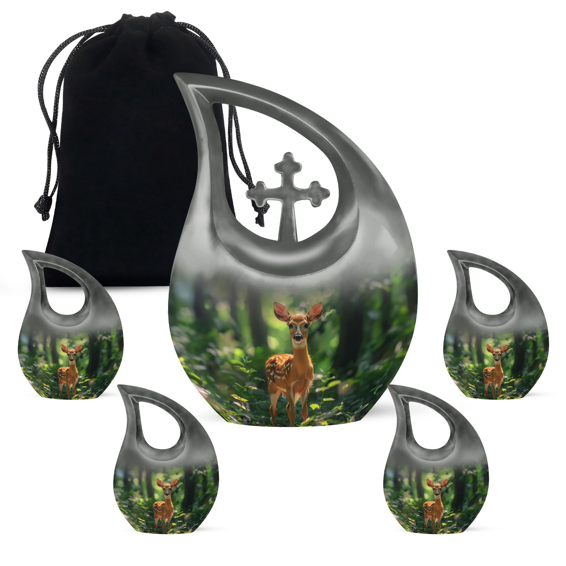 Deer Theme Large Urn With 4 Keepsake Urn