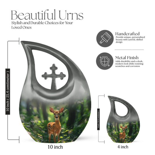 10-inch Deer themed Cross Drop Large Urn 