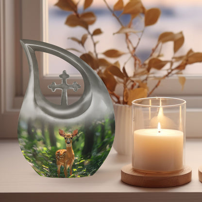 10-inch Deer themed Cross Drop Large Urn 