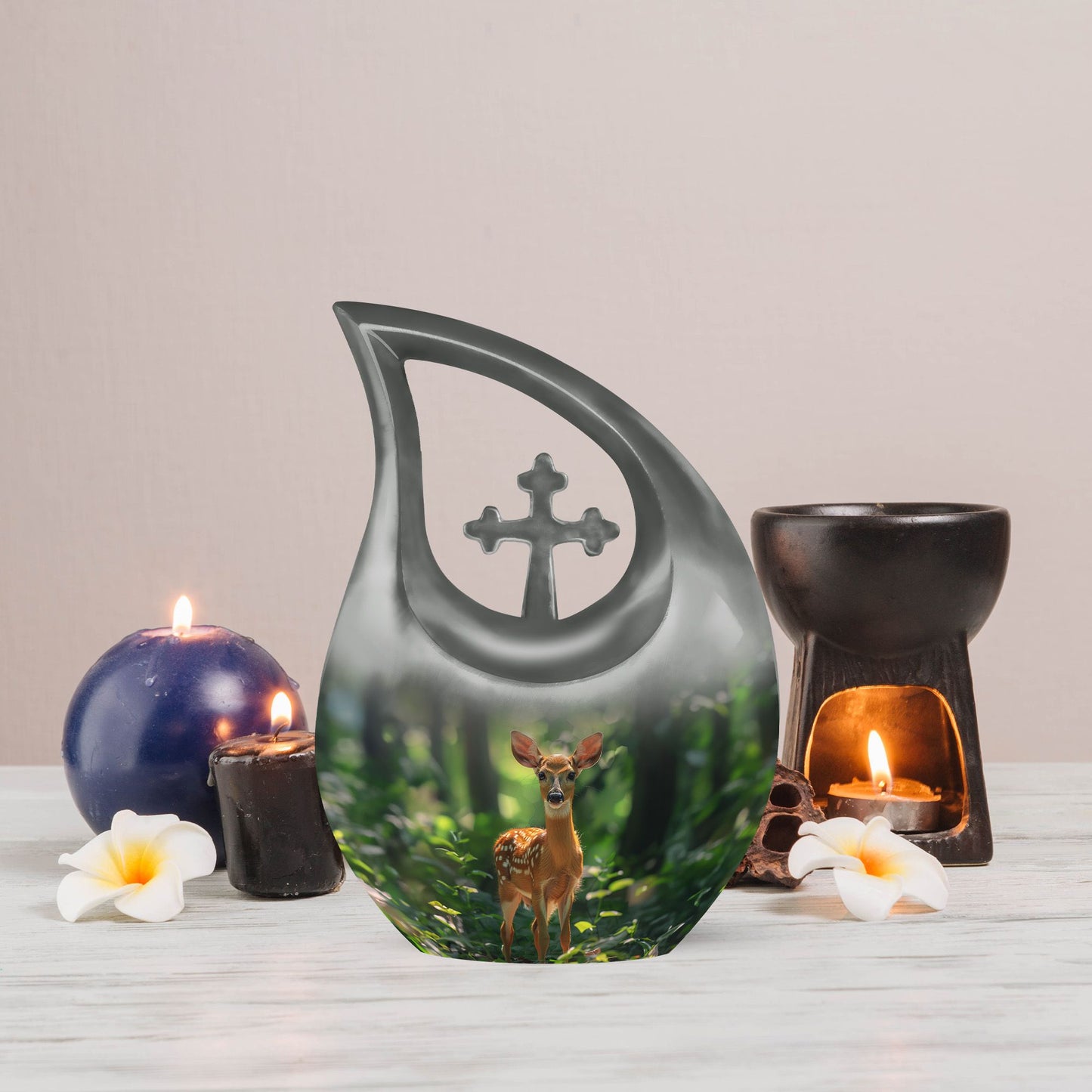 10-inch Deer themed Cross Drop Large Urn 