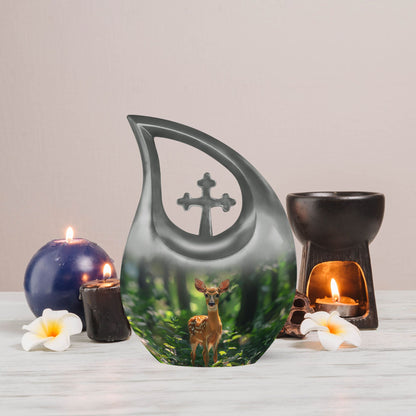 10-inch Deer themed Cross Drop Large Urn 