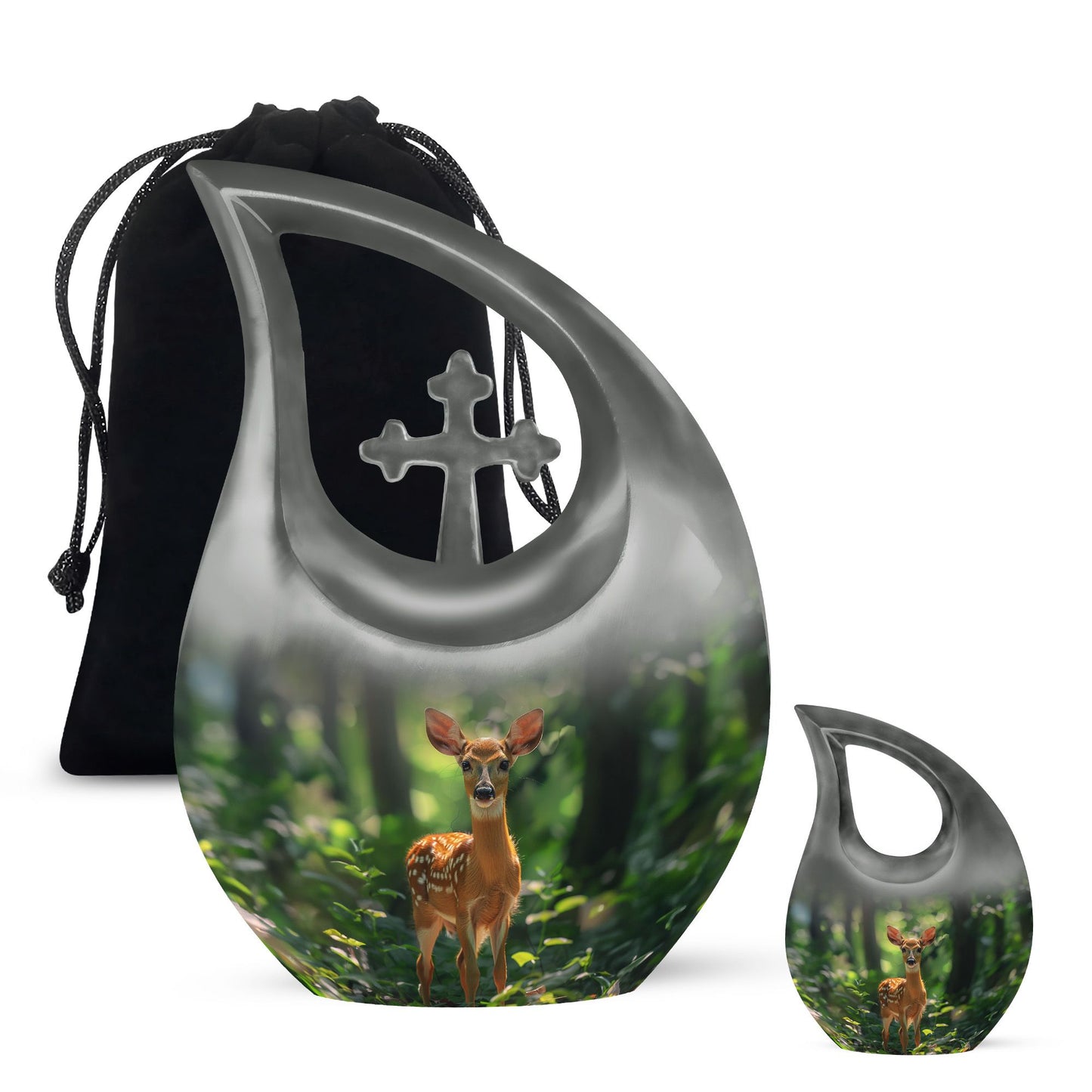 10-inch Deer themed Cross Drop Large Urn 