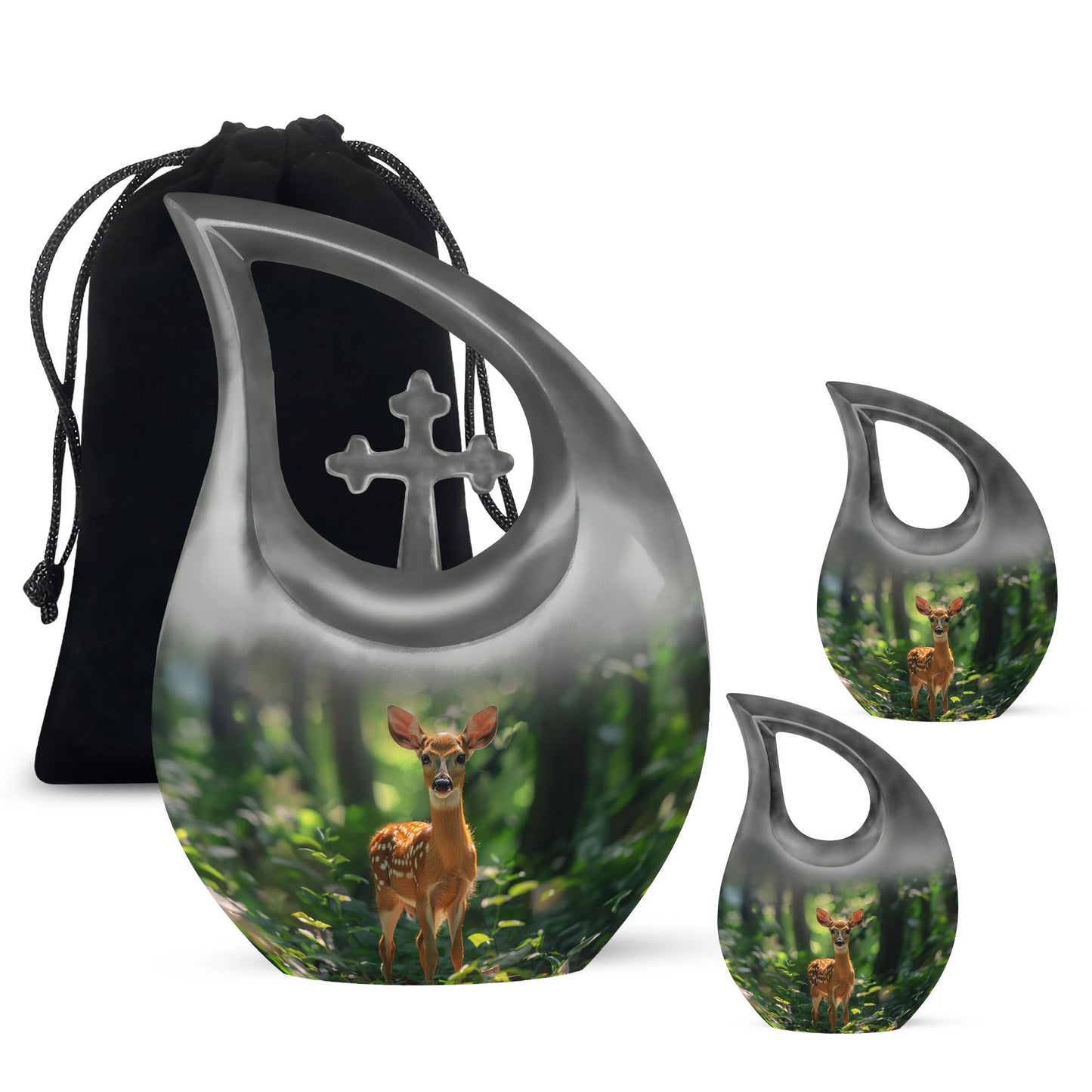 Deer Theme Large Urn With 2 Keepsake Urn