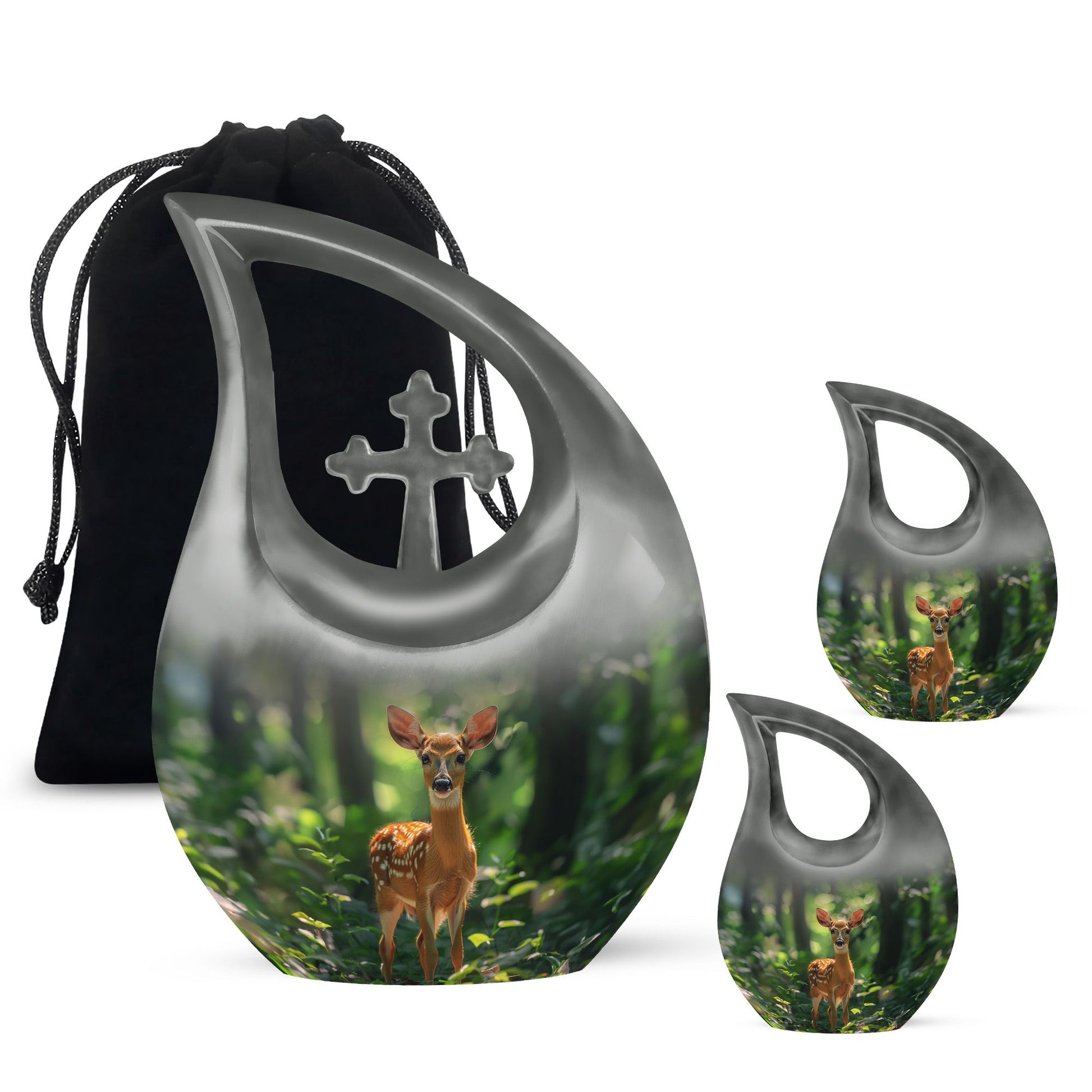 Deer Theme Large Urn With 2 Keepsake Urn