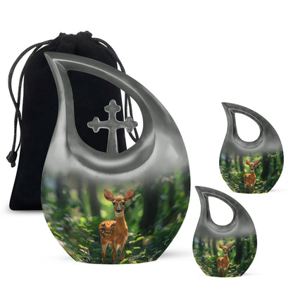 Deer Theme Large Urn With 2 Keepsake Urn
