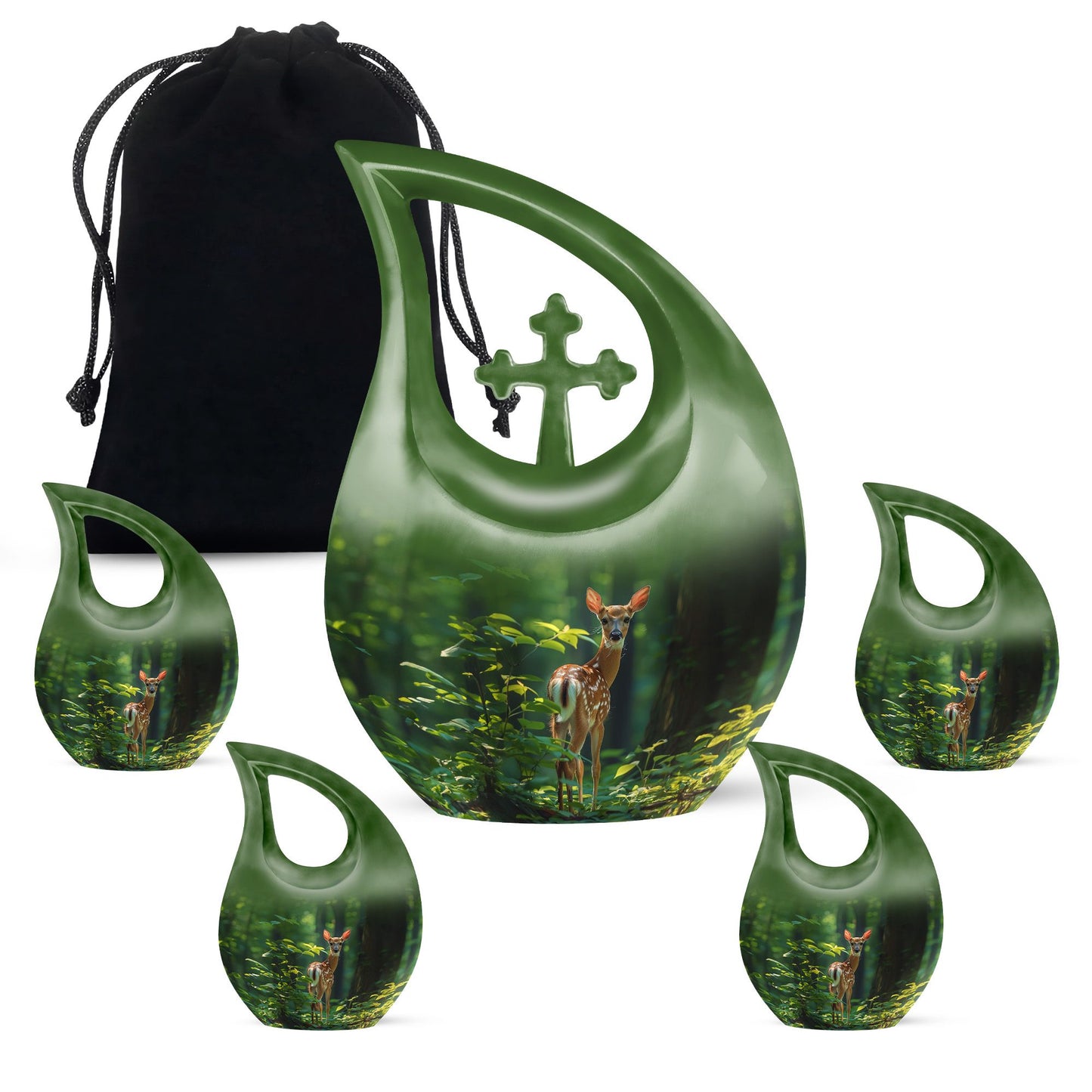 Deer Theme Large Urn With 4 Keepsake Urn