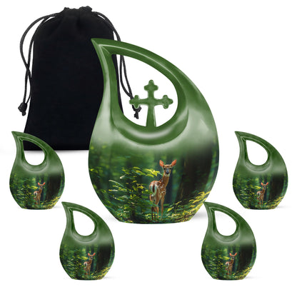 Deer Theme Large Urn With 4 Keepsake Urn