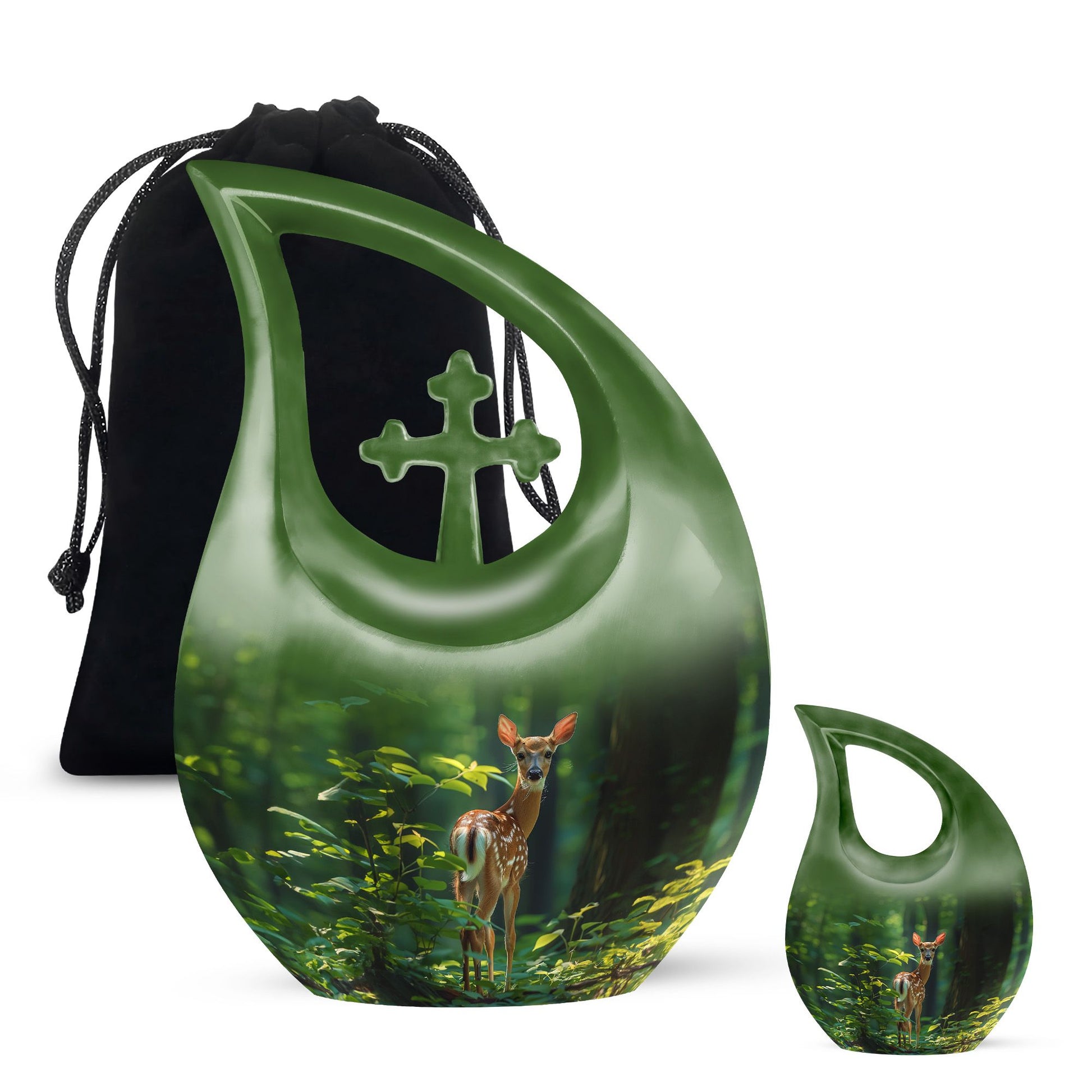 Deer Theme Large Urn With 1 Keepsake Urn