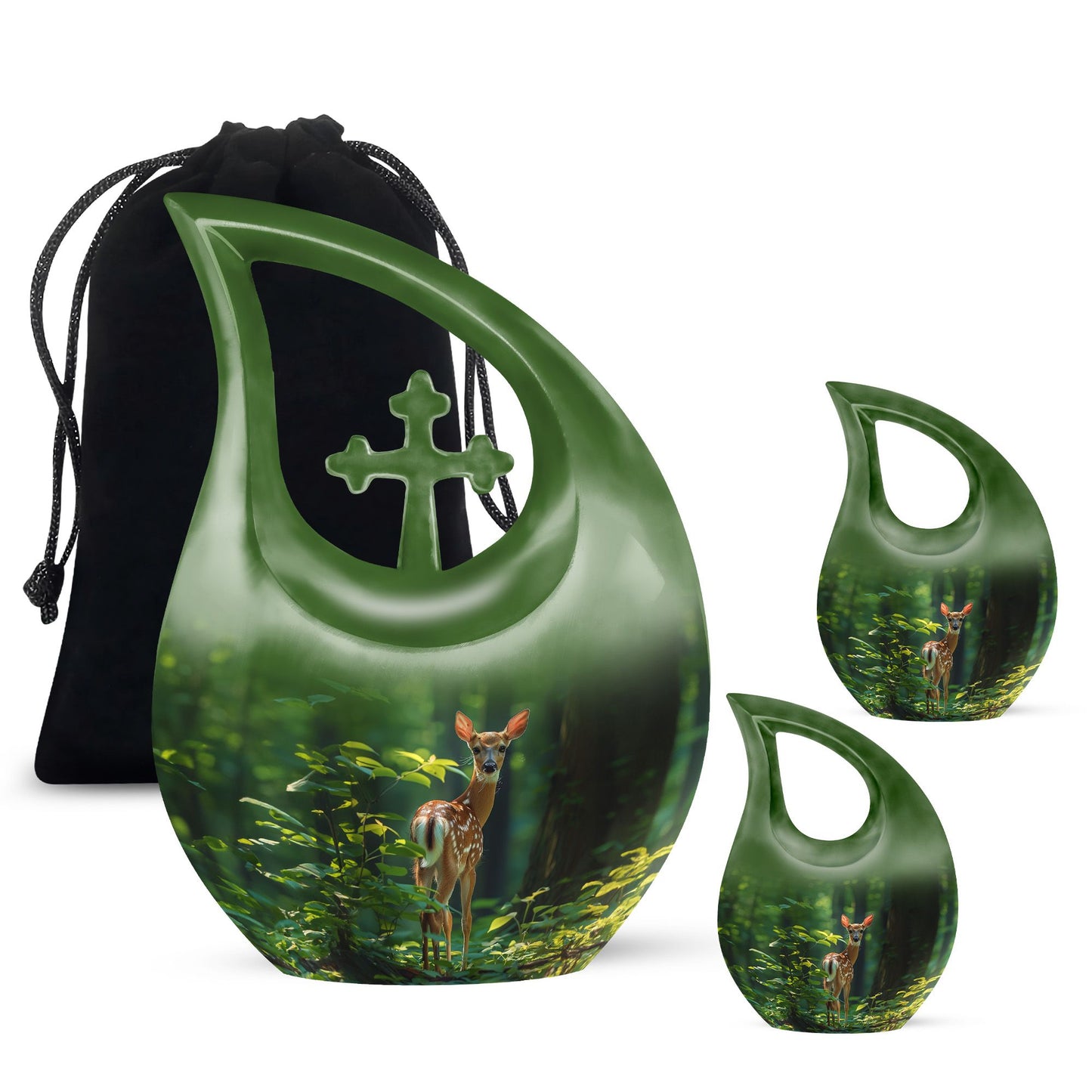 Deer Theme Large Urn With 2 Keepsake Urn