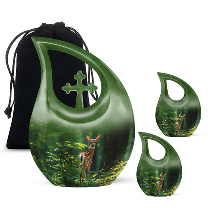 Deer Theme Large Urn With 2 Keepsake Urn